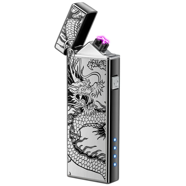 Alt view image 8 of 14 - Electric Lighter Rechargeable Plasma Lighter Men Cool Dragon Pocket Lighter | Windproof Dual Arc, Battery Indicator, Christmas Stocking Stuffers, Birthday Gifts for Men Father Husband (Black Dragon)