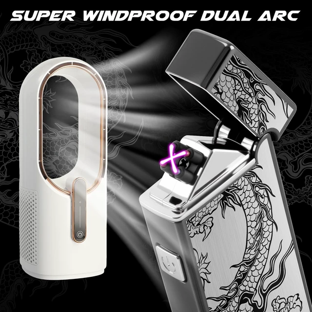 Alt view image 12 of 14 - Electric Lighter Rechargeable Plasma Lighter Men Cool Dragon Pocket Lighter | Windproof Dual Arc, Battery Indicator, Christmas Stocking Stuffers, Birthday Gifts for Men Father Husband (Black Dragon)