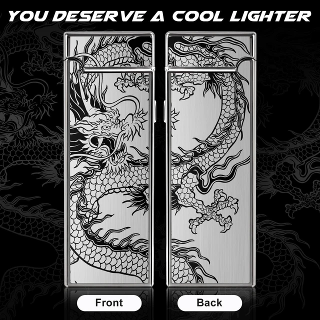 Alt view image 11 of 14 - Electric Lighter Rechargeable Plasma Lighter Men Cool Dragon Pocket Lighter | Windproof Dual Arc, Battery Indicator, Christmas Stocking Stuffers, Birthday Gifts for Men Father Husband (Black Dragon)