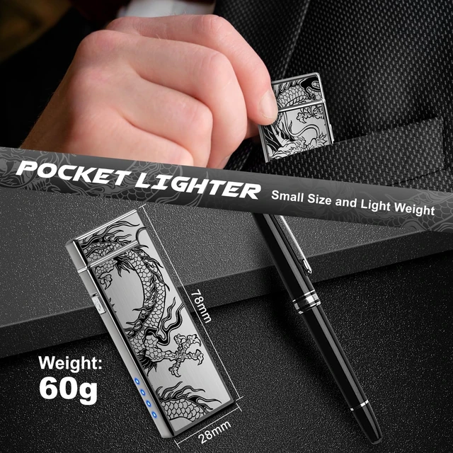 Alt view image 13 of 14 - Electric Lighter Rechargeable Plasma Lighter Men Cool Dragon Pocket Lighter | Windproof Dual Arc, Battery Indicator, Christmas Stocking Stuffers, Birthday Gifts for Men Father Husband (Black Dragon)