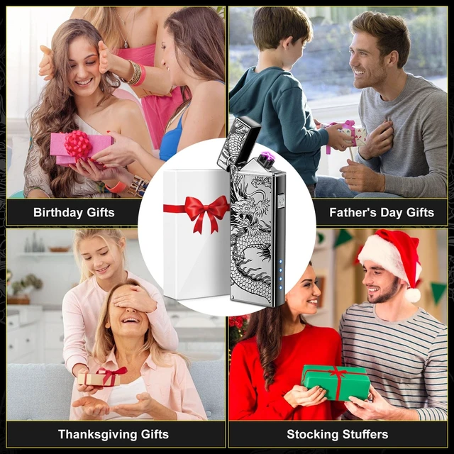 Alt view image 14 of 14 - Electric Lighter Rechargeable Plasma Lighter Men Cool Dragon Pocket Lighter | Windproof Dual Arc, Battery Indicator, Christmas Stocking Stuffers, Birthday Gifts for Men Father Husband (Black Dragon)