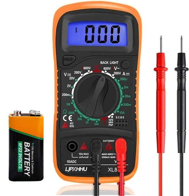 Alt view image 8 of 14 - Digital Multimeter Voltmeter Battery Voltage Multi Tester Continuity Ohm Volt Amp DC AC Current Resistance Diodes 2000 Counts Electrical Test Meter with Leads Backlight LCD Display