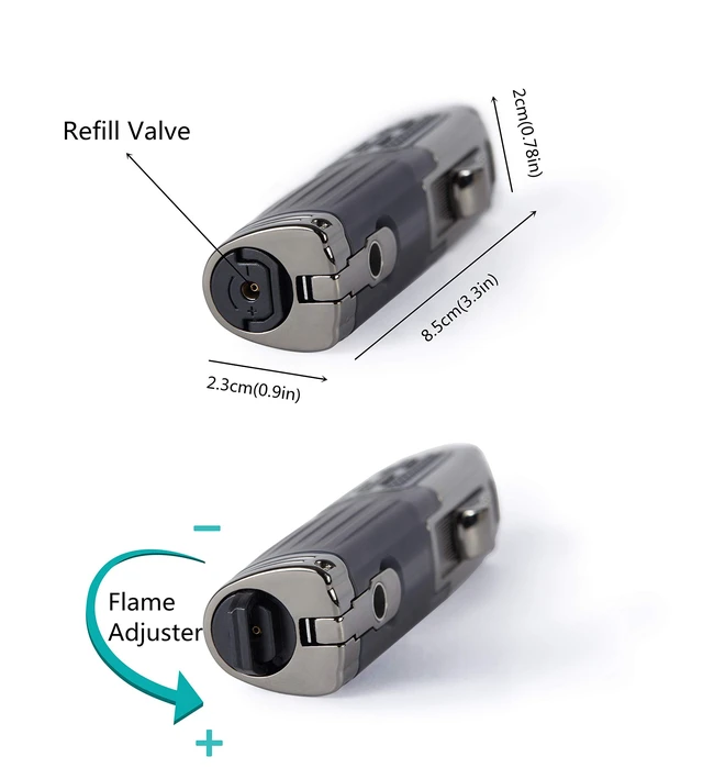 Alt view image 10 of 12 - Cigar Lighter Triple Jet Flame Torch Lighter Refillable Butane Lighter with Cigar Punch, 2 Pack, Charcoal
