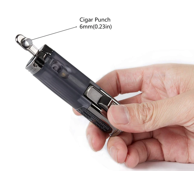 Alt view image 9 of 12 - Cigar Lighter Triple Jet Flame Torch Lighter Refillable Butane Lighter with Cigar Punch, 2 Pack, Charcoal
