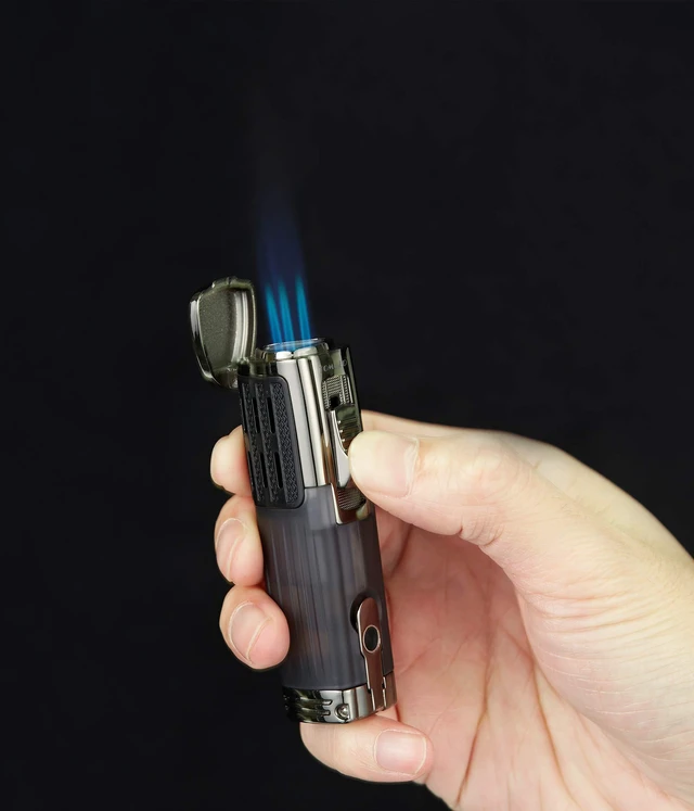 Alt view image 11 of 12 - Cigar Lighter Triple Jet Flame Torch Lighter Refillable Butane Lighter with Cigar Punch, 2 Pack, Charcoal