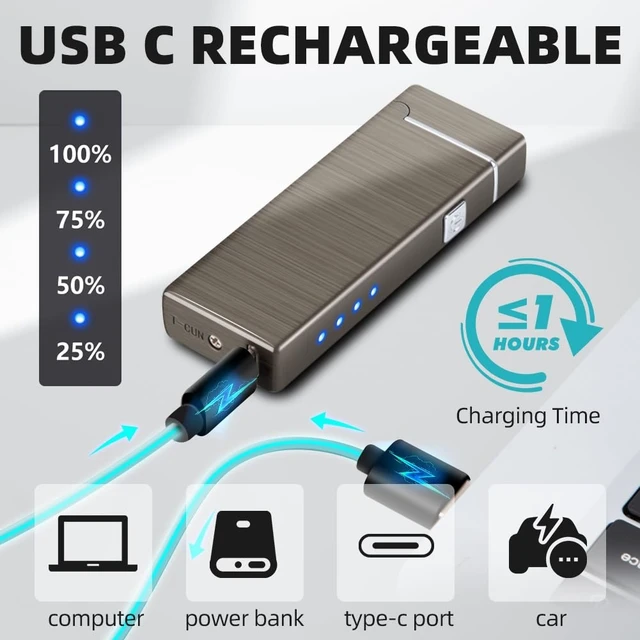 Alt view image 10 of 14 - Electric Lighter USB Rechargeable Plasma Lighters Cool Pocket Lighter Men | Windproof Dual Arc, Battery Indicator, Christmas Stocking Stuffers, Birthday Gifts for Men Father Husband (Gunmetal Gray)
