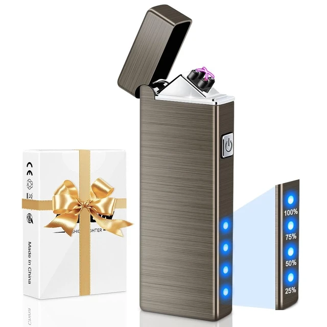Alt view image 8 of 14 - Electric Lighter USB Rechargeable Plasma Lighters Cool Pocket Lighter Men | Windproof Dual Arc, Battery Indicator, Christmas Stocking Stuffers, Birthday Gifts for Men Father Husband (Gunmetal Gray)
