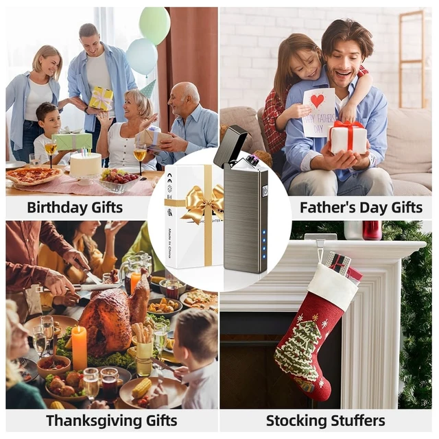 Alt view image 13 of 14 - Electric Lighter USB Rechargeable Plasma Lighters Cool Pocket Lighter Men | Windproof Dual Arc, Battery Indicator, Christmas Stocking Stuffers, Birthday Gifts for Men Father Husband (Gunmetal Gray)