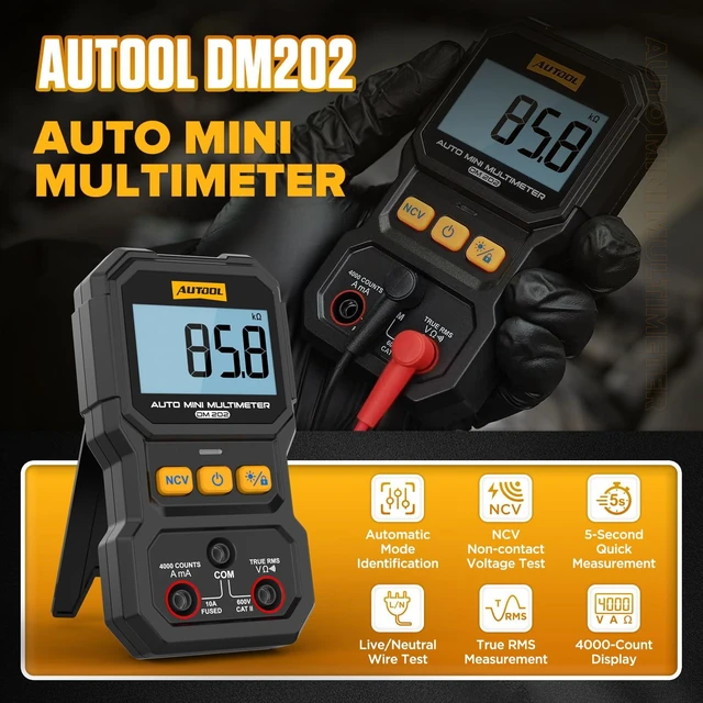 Alt view image 9 of 14 - DM202 Mini Digital Multimeter, Auto-Ranging 4000 Counts True RMS NCV Non-Contact Voltage Tester, 600V AC/DC Voltmeter with Backlight, Automotive Electrical Diagnostic Tool