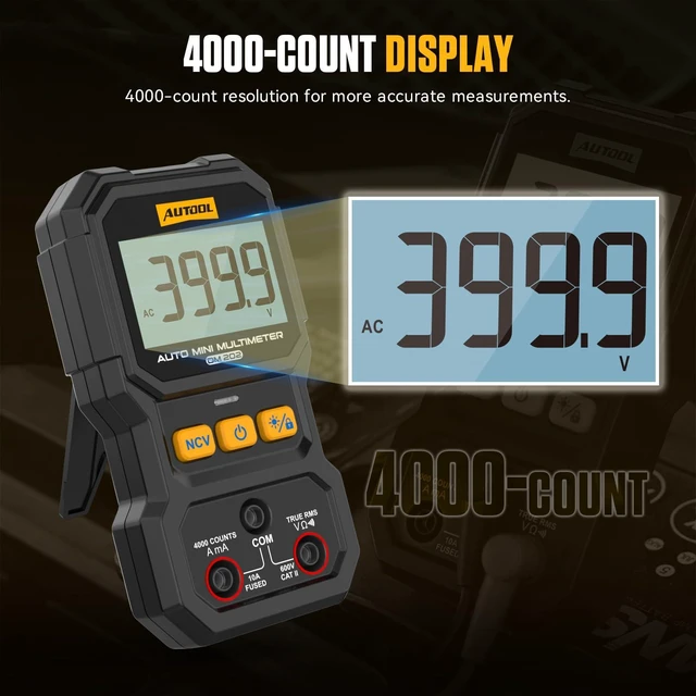 Alt view image 13 of 14 - DM202 Mini Digital Multimeter, Auto-Ranging 4000 Counts True RMS NCV Non-Contact Voltage Tester, 600V AC/DC Voltmeter with Backlight, Automotive Electrical Diagnostic Tool