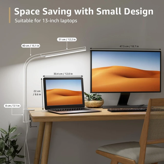 Alt view image 9 of 14 - Small Desk Lamp with Clamp, LED Reading Lamps with 450LM, 3 Color Modes 10 Brightness, Dimmable USB Clip on Desk Light with Gooseneck Swing Arm for Nail, Home Office and Dorm (White)