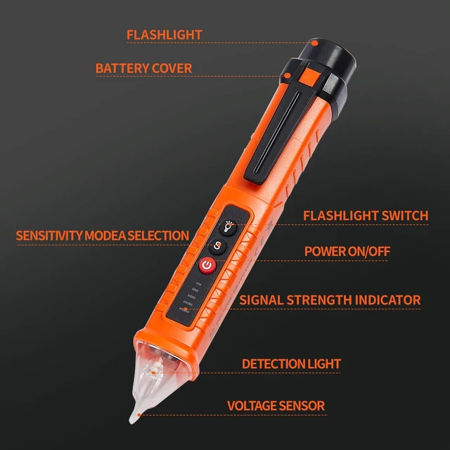 Alt view image 10 of 14 - 2 Pack Non-Contact Voltage Detector, Voltage Tester Electrical Tester, AC 12V/48V/70V-1000V, Wire Tester with Buzzer Alarm and Flashlight, Wire Breakpoint Finder, Orange & Red