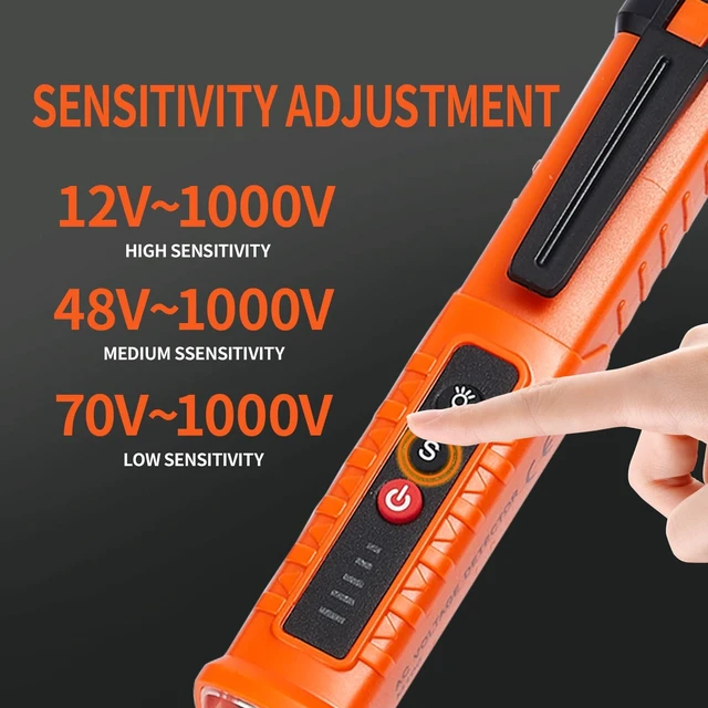 Alt view image 11 of 14 - 2 Pack Non-Contact Voltage Detector, Voltage Tester Electrical Tester, AC 12V/48V/70V-1000V, Wire Tester with Buzzer Alarm and Flashlight, Wire Breakpoint Finder, Orange & Red