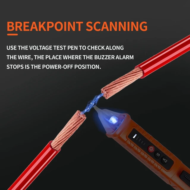 Alt view image 12 of 14 - 2 Pack Non-Contact Voltage Detector, Voltage Tester Electrical Tester, AC 12V/48V/70V-1000V, Wire Tester with Buzzer Alarm and Flashlight, Wire Breakpoint Finder, Orange & Red