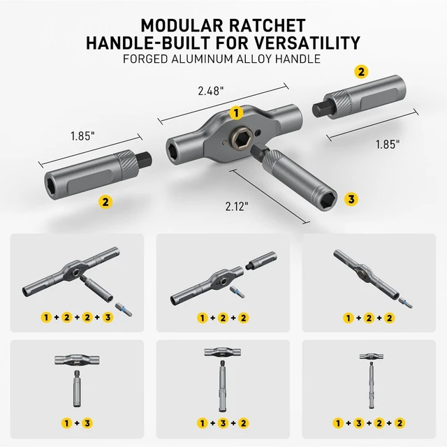 Alt view image 9 of 14 - 42 in 1 Magnetic Ratchet Screwdriver Set, T Handle Ratchet Screwdriver with S2 Steel Bits & Storage Case, Screwdriver Set for Electronics, Bicycle, Furniture, Home DIY