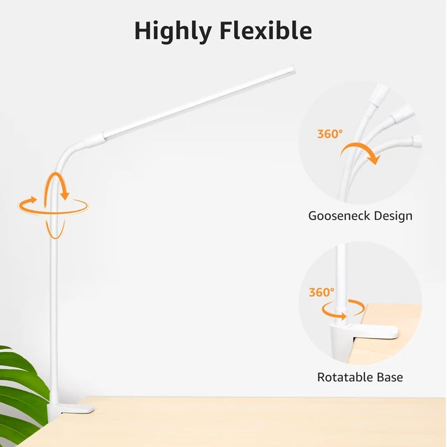 Alt view image 14 of 14 - Small Desk Lamp with Clamp, LED Reading Lamps with 450LM, 3 Color Modes 10 Brightness, Dimmable USB Clip on Desk Light with Gooseneck Swing Arm for Nail, Home Office and Dorm (White)