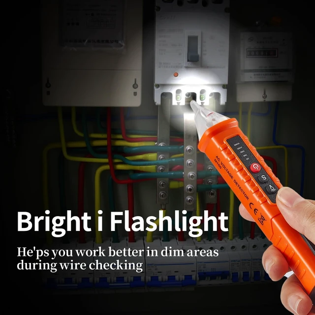 Alt view image 13 of 14 - 2 Pack Non-Contact Voltage Detector, Voltage Tester Electrical Tester, AC 12V/48V/70V-1000V, Wire Tester with Buzzer Alarm and Flashlight, Wire Breakpoint Finder, Orange & Red