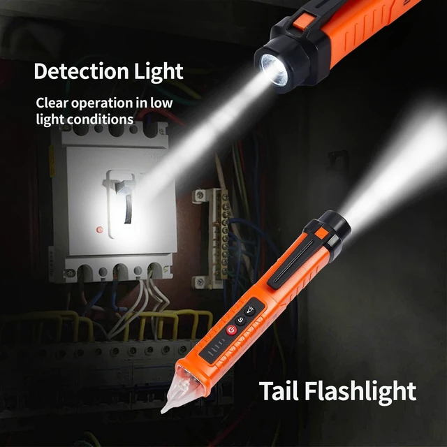 Alt view image 14 of 14 - 2 Pack Non-Contact Voltage Detector, Voltage Tester Electrical Tester, AC 12V/48V/70V-1000V, Wire Tester with Buzzer Alarm and Flashlight, Wire Breakpoint Finder, Orange & Red