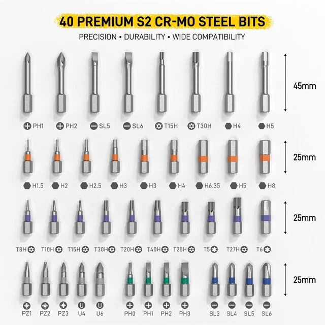 Alt view image 12 of 14 - 42 in 1 Magnetic Ratchet Screwdriver Set, T Handle Ratchet Screwdriver with S2 Steel Bits & Storage Case, Screwdriver Set for Electronics, Bicycle, Furniture, Home DIY