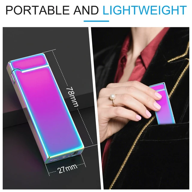 Alt view image 12 of 14 - Electric Lighter USB Rechargeable Plasma Lighter Cute Pocket Lighter Women Windproof Dual Arc, Battery Indicator, Christmas Stocking Stuffers,Pretty Birthday Gifts for Women Friends Wife (Multichrome)