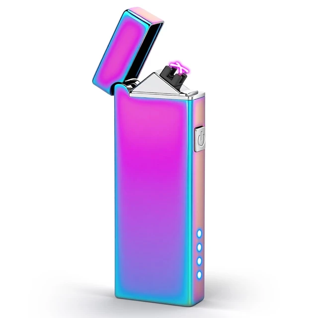 Alt view image 8 of 14 - Electric Lighter USB Rechargeable Plasma Lighter Cute Pocket Lighter Women Windproof Dual Arc, Battery Indicator, Christmas Stocking Stuffers,Pretty Birthday Gifts for Women Friends Wife (Multichrome)