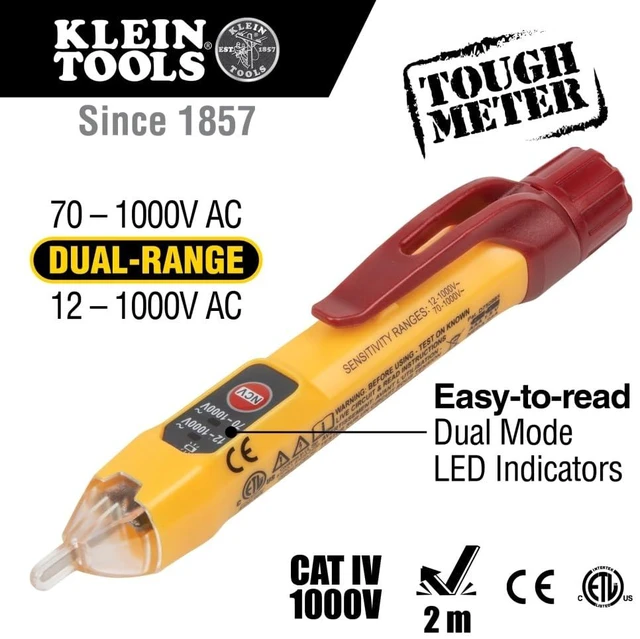 Alt view image 9 of 14 - NCVT2P Dual Range, Non-Contact Voltage Tester, 12-1000V AC, Visual and Audible Indicators, Auto Power Off