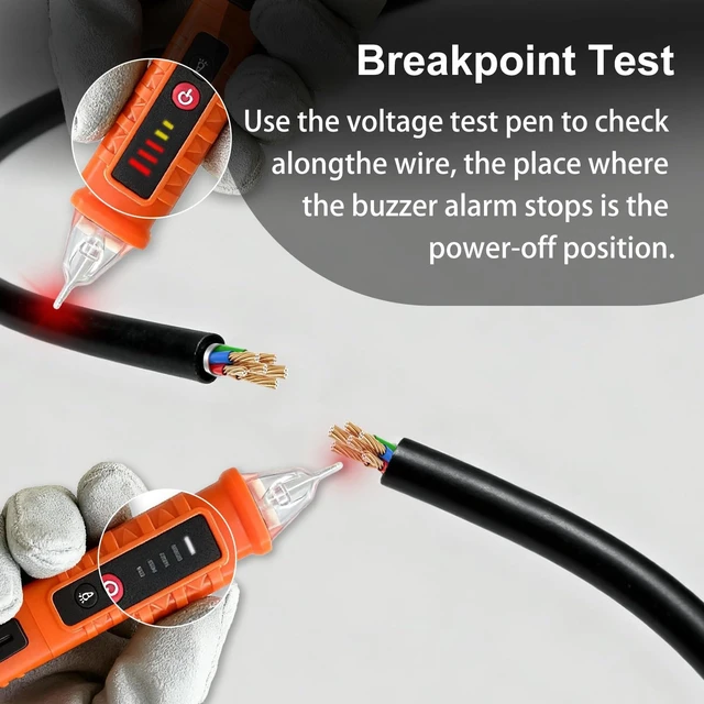 Alt view image 12 of 14 - Voltage Tester, Non-Contact Voltage Detector, Electrical Tester, 3 Ranges AC 12V/48V/70V-1000V, Live/Null Wire Tester with Buzzer Alarm and Flashlight, Wire Breakpoint Finder - Orange