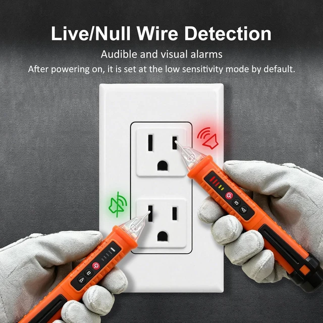 Alt view image 10 of 14 - Voltage Tester, Non-Contact Voltage Detector, Electrical Tester, 3 Ranges AC 12V/48V/70V-1000V, Live/Null Wire Tester with Buzzer Alarm and Flashlight, Wire Breakpoint Finder - Orange