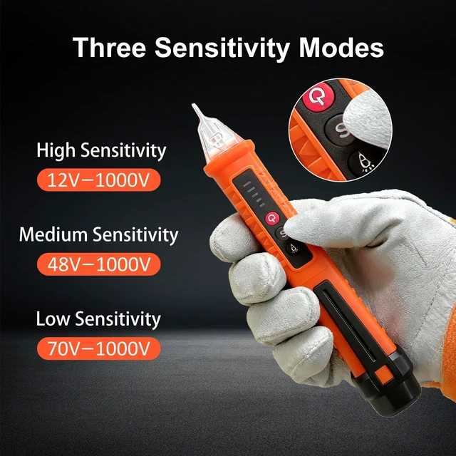 Alt view image 11 of 14 - Voltage Tester, Non-Contact Voltage Detector, Electrical Tester, 3 Ranges AC 12V/48V/70V-1000V, Live/Null Wire Tester with Buzzer Alarm and Flashlight, Wire Breakpoint Finder - Orange
