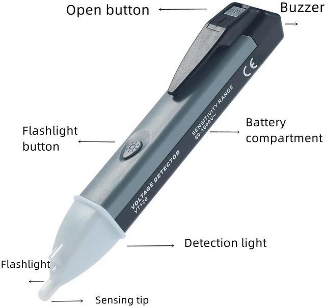 Alt view image 8 of 12 - Non-Contact Voltage Tester Tools,LED Flashlight,Buzzer Alarm,AC Voltage Detector Pen,Test Range 60V - 1000V for Live/Null Wire Judgment