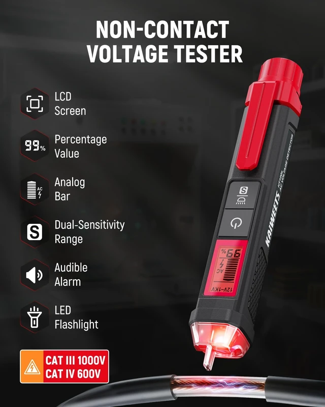 Alt view image 10 of 14 - Electrical Test Kit, Non-Contact Voltage Tester and GFCI Outlet Tester with LCD Display, Wiring Fault Checker, Outlet Tester Kit for Electrician, DIY, 2-Piece