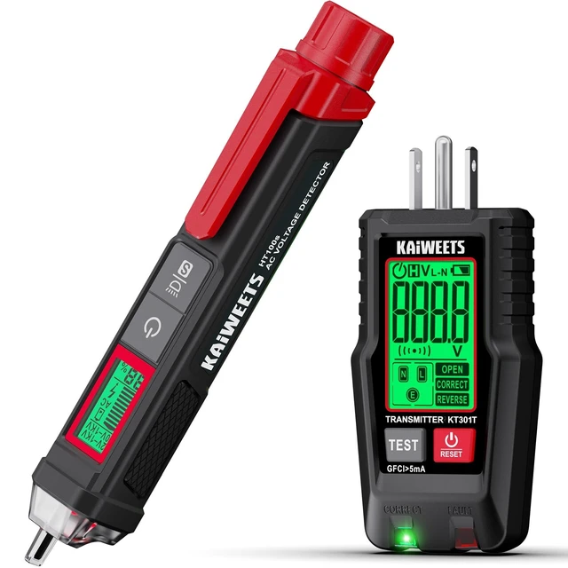 Alt view image 8 of 14 - Electrical Test Kit, Non-Contact Voltage Tester and GFCI Outlet Tester with LCD Display, Wiring Fault Checker, Outlet Tester Kit for Electrician, DIY, 2-Piece