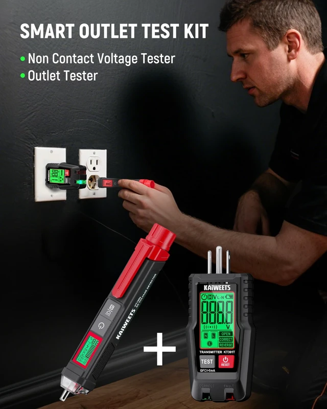 Alt view image 9 of 14 - Electrical Test Kit, Non-Contact Voltage Tester and GFCI Outlet Tester with LCD Display, Wiring Fault Checker, Outlet Tester Kit for Electrician, DIY, 2-Piece