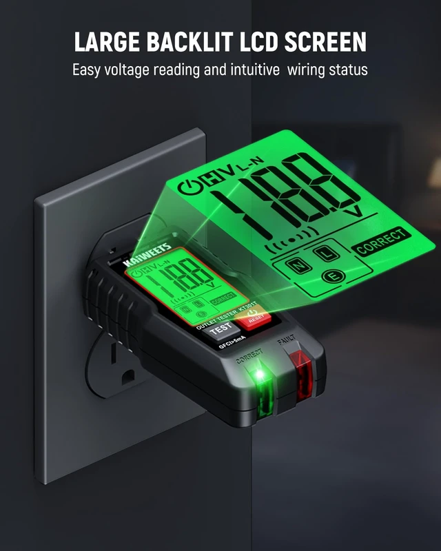 Alt view image 14 of 14 - Electrical Test Kit, Non-Contact Voltage Tester and GFCI Outlet Tester with LCD Display, Wiring Fault Checker, Outlet Tester Kit for Electrician, DIY, 2-Piece