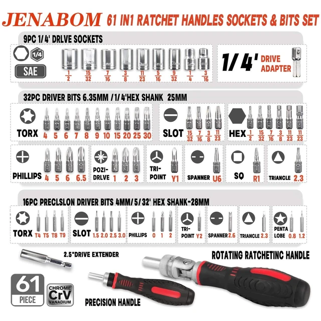 Alt view image 9 of 14 - 61 in 1 Ratcheting Screwdriver Set, Magnetic Screwdriver Bit Set with Rotatable Ratchet Handles, Sockets & Bits, Household Repair Tool Kits for Computers, Electronic Devices, Furniture