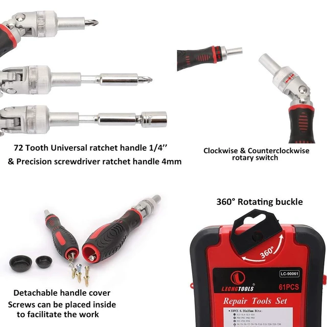 Alt view image 12 of 14 - 61 in 1 Ratcheting Screwdriver Set, Magnetic Screwdriver Bit Set with Rotatable Ratchet Handles, Sockets & Bits, Household Repair Tool Kits for Computers, Electronic Devices, Furniture