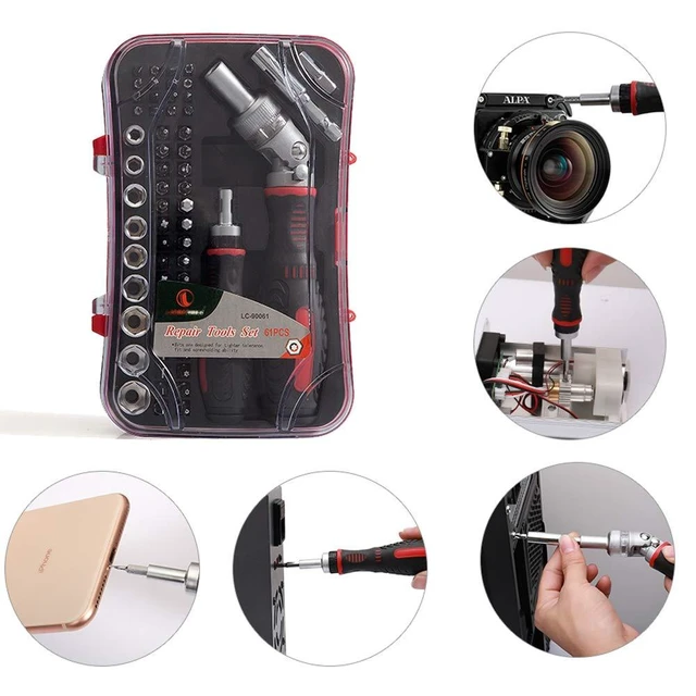 Alt view image 13 of 14 - 61 in 1 Ratcheting Screwdriver Set, Magnetic Screwdriver Bit Set with Rotatable Ratchet Handles, Sockets & Bits, Household Repair Tool Kits for Computers, Electronic Devices, Furniture