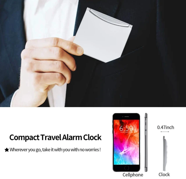 Alt view image 11 of 12 - Digital Travel Alarm Clock Battery Operated, Portable Large Number Display Alarm Clock with Temperature,12/24 H Small Desk Clock -Silver (NO Light)