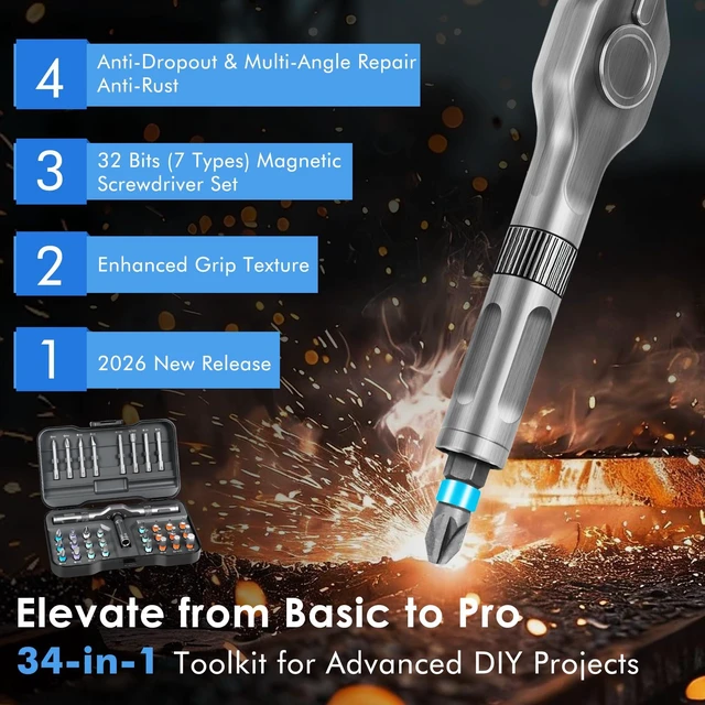 Alt view image 11 of 14 - 34 in 1 Magnetic Screwdriver Set, Ratcheting Multi Bit Repair Tool Kit with Interchangeable Bits, Precision Hand Tools for Electronics, Computer, Bike, Furniture & DIY Projects
