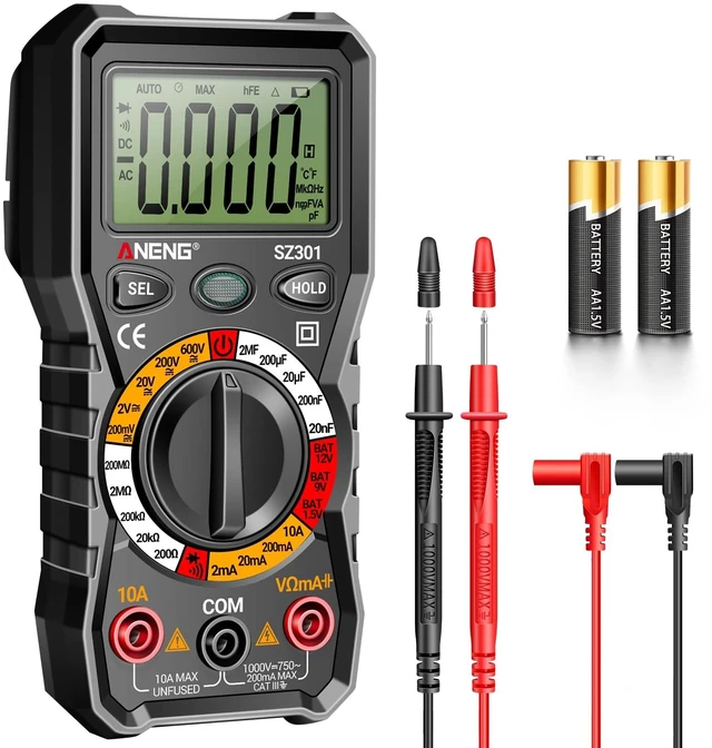 Alt view image 8 of 14 - Digital Multimeter with Case,DC AC Voltmeter,Ohm Volt Amp Meter,Measures Voltage,Current,Resistance,Continuity,Diodes,Electric Tools for Househould Outlet,Automotive Battery Test