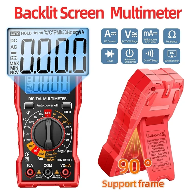 Alt view image 8 of 12 - Digital Multimeter Tester Measures AC/DC Voltage,DC Current Ohm Amp Meter,Professional Multimetro Auto Voltmeter with Resistance, Diodes,Buzzer Handhold Electrial Tools