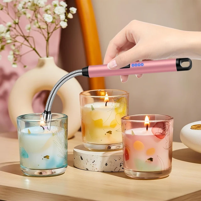 Alt view image 10 of 14 - Candle Lighters Long Stem 3 Pcs Electric Lighter Rechargeable Long Matches | Flexible Neck,Windproof Flameless Arc,Safety Lock,Battery Indicator,Long Lighters for Grill,Stove,Candle(Black,Silver,Pink)