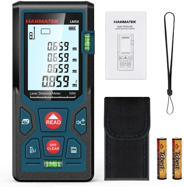 Alt view image 8 of 14 - 165ft/50m Laser Measure Ft/in/M Switching LM50 Laser Measurement Tool Devices with 2 Bubble Levels Distance Meter,Large Backlit LCD