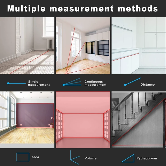 Alt view image 12 of 14 - 165ft/50m Laser Measure Ft/in/M Switching LM50 Laser Measurement Tool Devices with 2 Bubble Levels Distance Meter,Large Backlit LCD