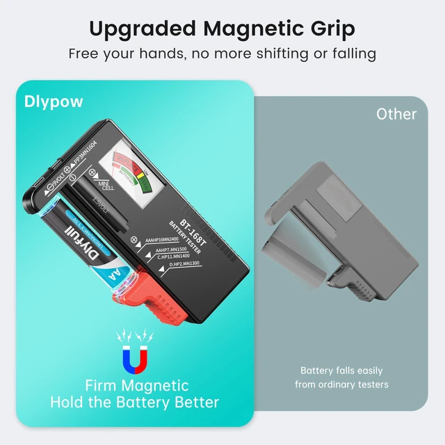 Alt view image 10 of 14 - Magnetic Battery Tester for AAA AA C D 9V, Buttons, Batteries Checker