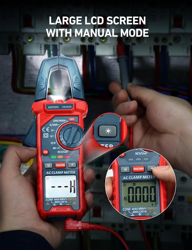 Alt view image 11 of 14 - Digital Clamp Meter Multimeter 2000 Counts Amp Voltage Tester Auto-ranging with AC/DC Voltage, AC Current, Resistance, Capacitance, Continuity, Live Wire Test, NCV, Blue