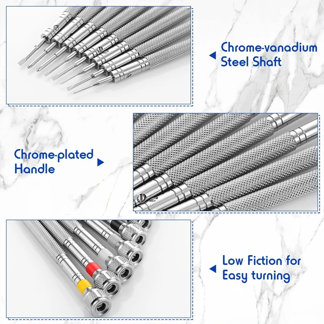 Alt view image 10 of 12 - 8 Pieces Precision Jewelers Screwdriver Set, Micro Watch Repair Screwdriver Set 0.6-1.6 mm for Watch, Eyeglasses, Jewelry Work, Electronics Repair(Flathead, Phillips)