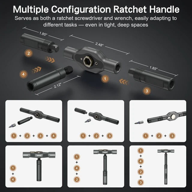 Alt view image 9 of 14 - 42 in 1 Magnetic Screwdriver Set, Ratchet Screwdriver Set with S2 Steel Bits, Detachable Handle, Multi Bit Repair Tool Kit for Home, Furniture, Electronics, Computer, Bicycle Repair, DIY