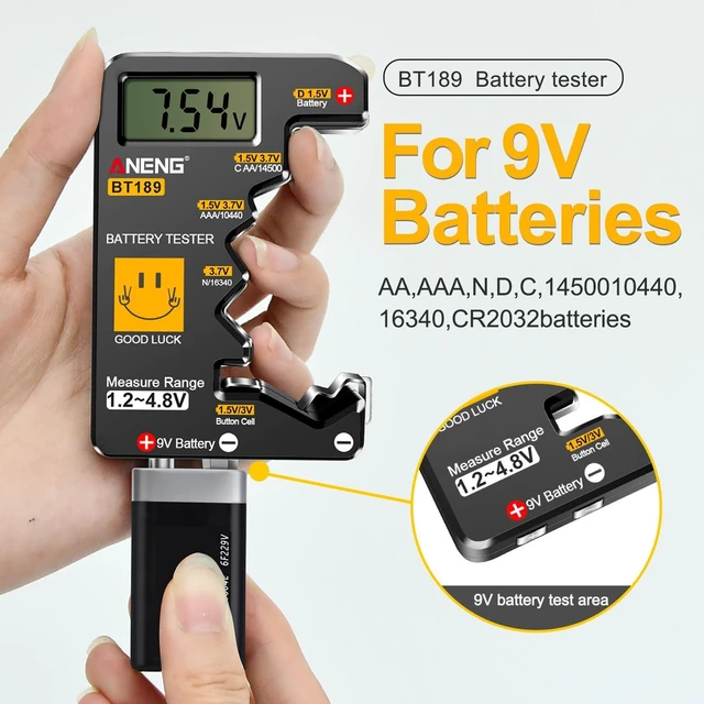 Alt view image 12 of 14 - BT189 Battery Tester for AAA,AA,C,D,9V,F,6F22,1.5V/3V Button Batteries,LCD Display Household Battery Detector,Detects Battery Power By Voltage,Universal Battery Checker