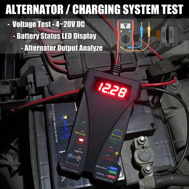 Alt view image 8 of 12 - MP0514A 12V Digital Car Battery Tester Voltmeter and Charging System Analyzer with LCD Display and LED Indication - Black Rubber Paint